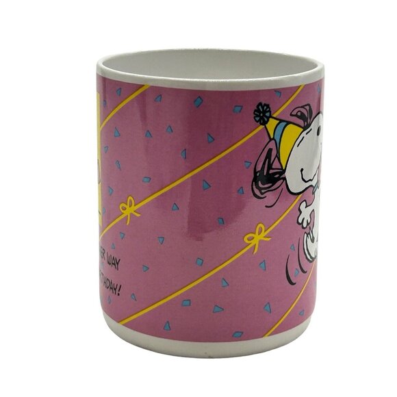 Snoopy Peanuts Pink Happy Birthday Coffee Cup Tea Mug Willits Vintage Gift - Picture 2 of 7